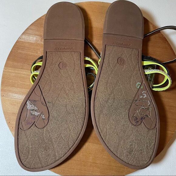 Sam & Libby Neon Yellow/Black Multicolor Flat Summer Sandals 9.5 - Picture 6 of 6